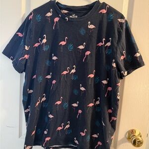 Hollister Mens Flamingo Print Tee - Navy